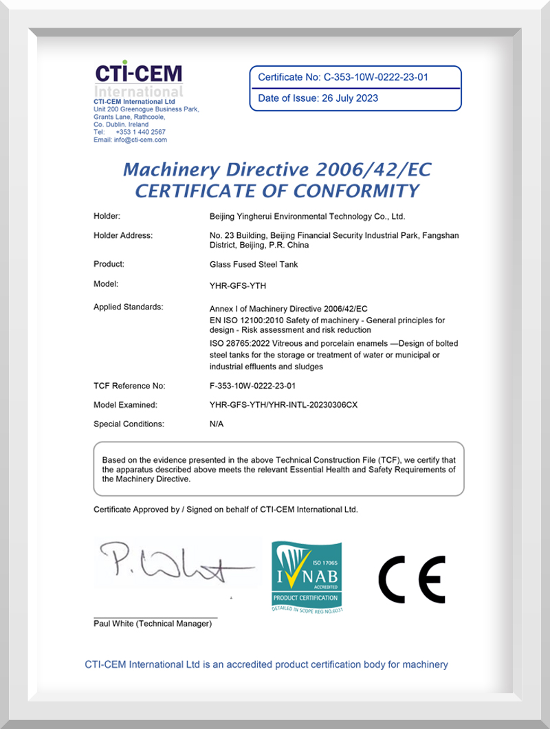 Machinery Directive 2006/42/EC CERTIFICATE OF CONFORMITY